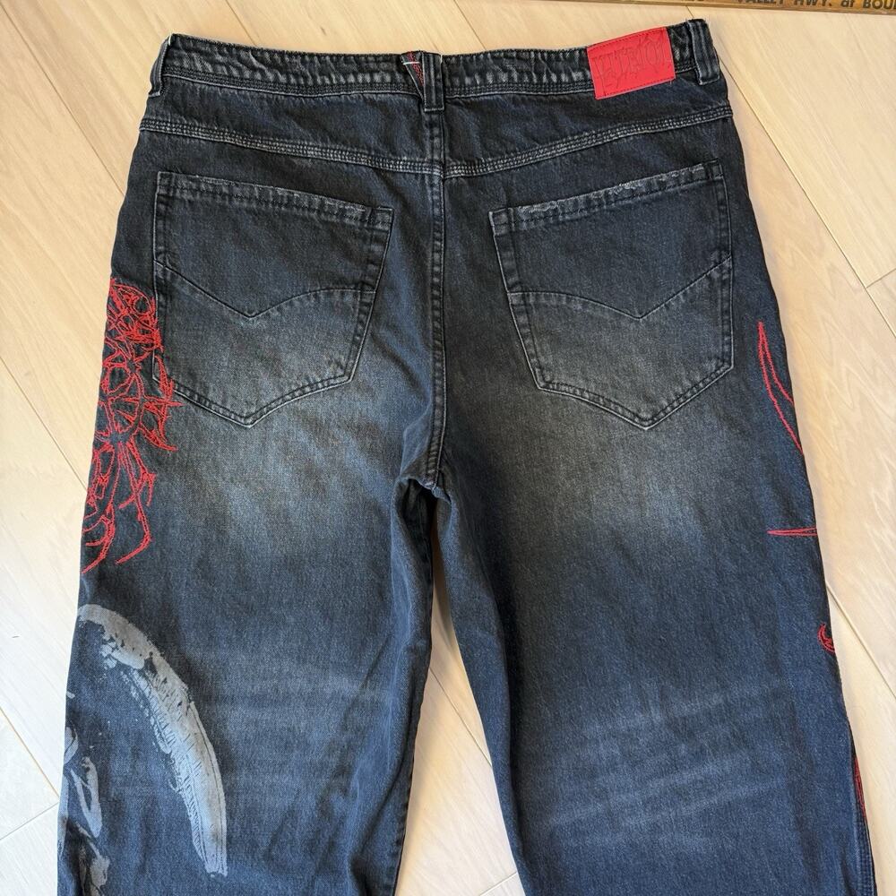 Vitriol Void Angel Jeans 38 Black Wide Leg Baggy Skater Punk Streetwear - Picture 8 of 9